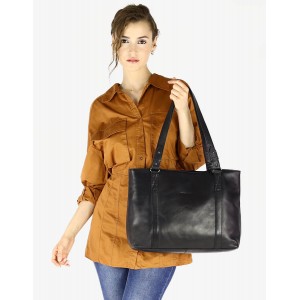 Klassische Henkeltasche aus Leder Handtasche für die Geschäftsfrau. Schwarz & braun